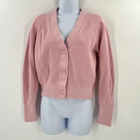 COS XS Pink Ribbed Cotton Cardigan Sweater Crop V-Neck Knit Minimalist - Picture 14 of 14